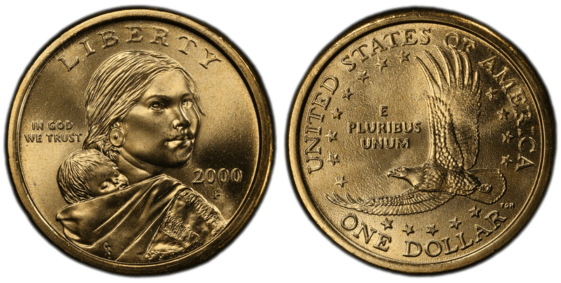 2000-P Sacagawea Dollar — the golden dollar coin designed to be unmistakable